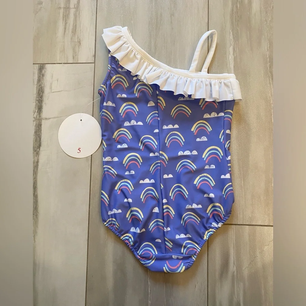 NWT Funtasia Too Indigo One-Piece Rainbow Ruffled Tank Swimsuit girls 5